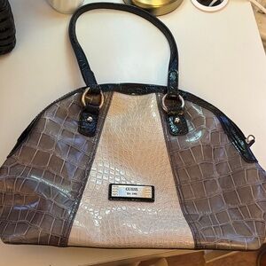 GUESS Croc-Embossed Shoulder Bag - Black and Cream